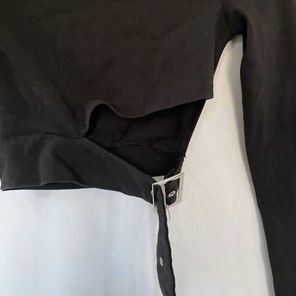 Urban Outfitters Black Long Sleeve Crop Top With Belted Detail goth boho - Picture 2 of 6